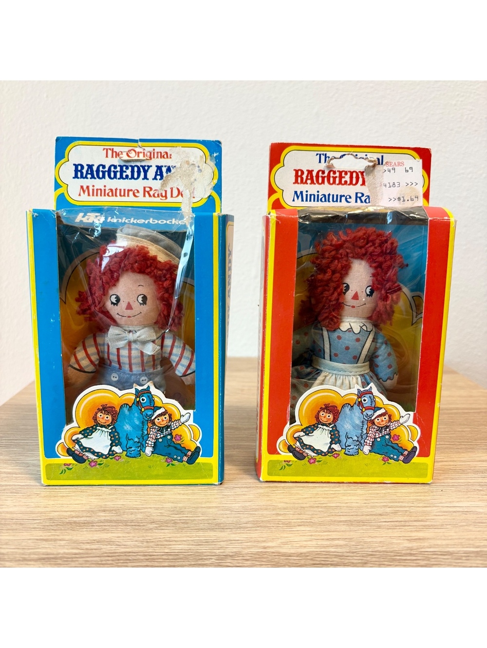 Vintage 1976 Knickerbocker Raggedy Ann & Andy Miniature Rag Dolls Set NIB 9007